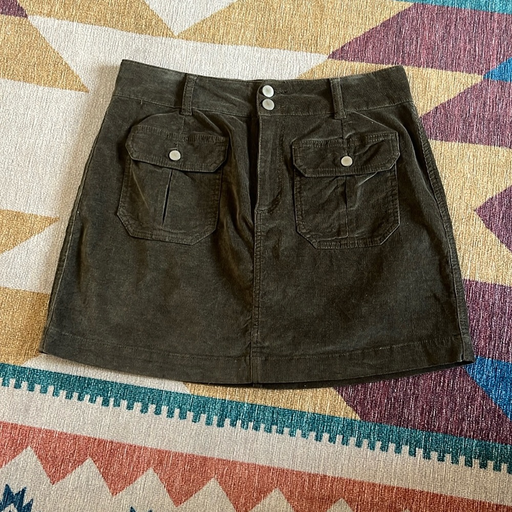 Green corduroy mini skirt